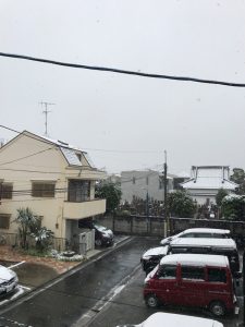 11:30　東京都中野区 54年ぶりの11月の東京初雪。ホントに手がかじかむほど寒いです。1時間ほど前はかなりの雪でしたが、今は雨を多く含んだみぞれになっています。 