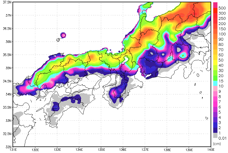 図4：独自の解析積雪深マップ（15日9時）