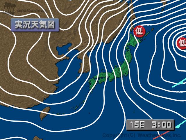 図5：日本時間15日3時の天気図（左）